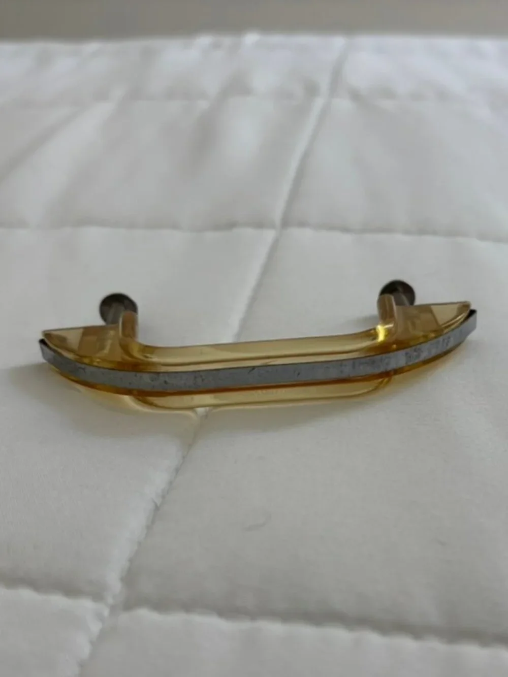Vintage MCM Lucite or celluloid amber cabinet drawer pull handle